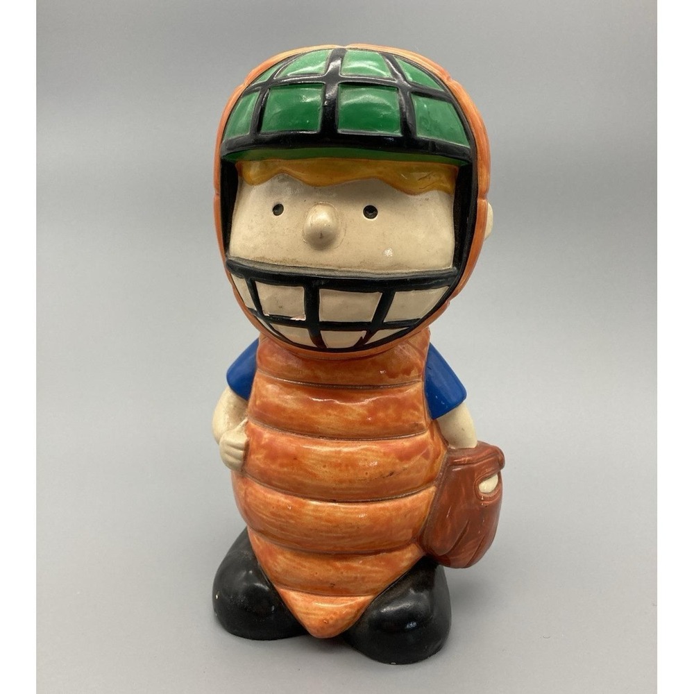 Vintage chalkware bank Peanuts Schroeder baseball catcher Determined Prod 1971